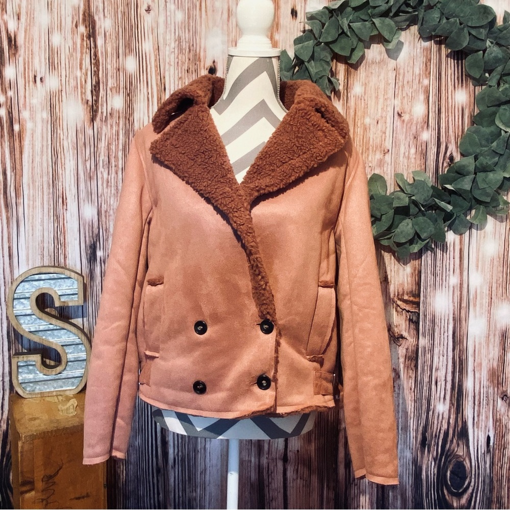 Faux suede Sherpa lined Moto jacket